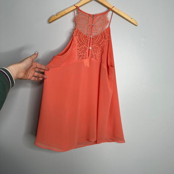 Japna Women's Peach Lace Back Button Detailed High Neck Cami Tank Size L - Picture 5 of 7